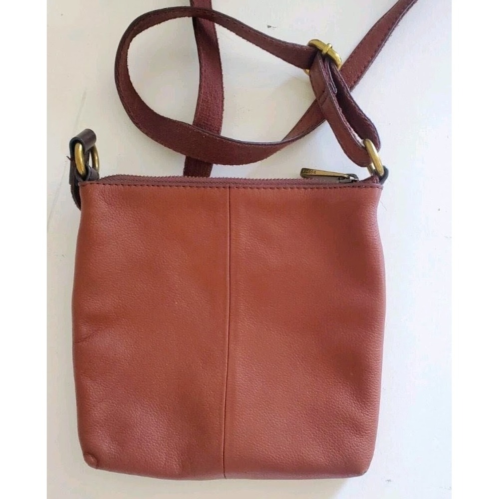 Fossil Voyager SM Crossbody Bag Brown Leather Small Messenger Brass Hardware - Picture 5 of 10